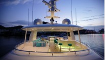 Star superyacht after sunset